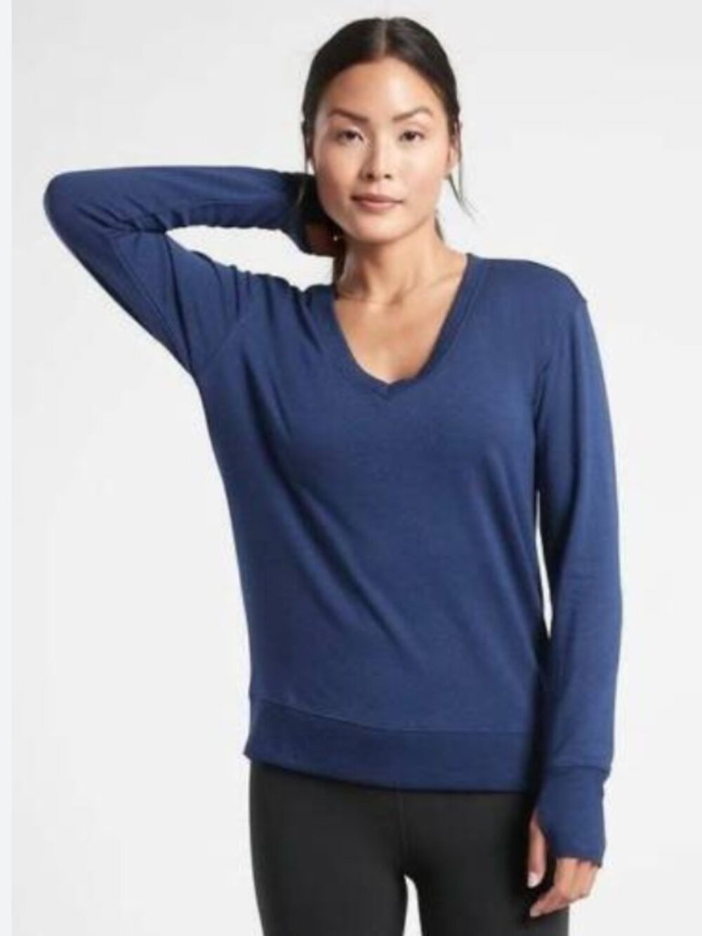 Athleta Sunrise Dark Blue V-Neck Pullover Sweatshirt L